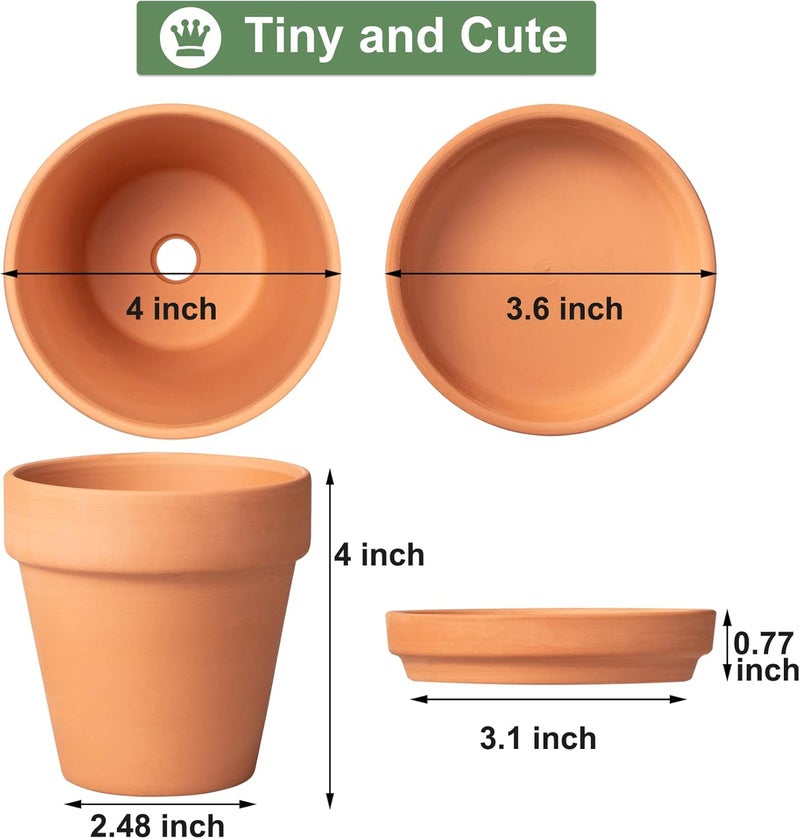 Orceler 4 Inch Terracotta Pots with Saucer - 6 Pack Small Clay Plant Pots with Drainage Holes, Flower Pots with Tray, Terra Cotta Pots for Indoor Outdoor Plants, Crafts, Wedding Favor - Image 2